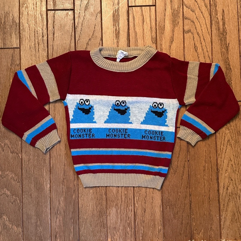 Vintage JC Penney Cookie Monster Striped Sweater Size L 6-7